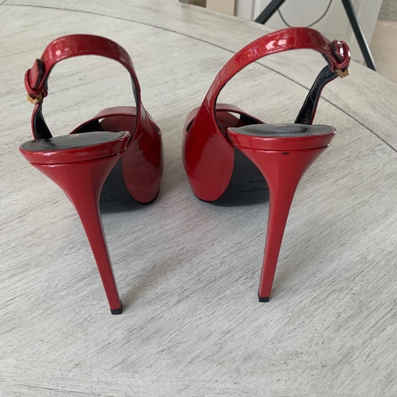 Saint Laurent Paris Red Patent Leather Platform Sling Backs sz 39 - Picture 6 of 8